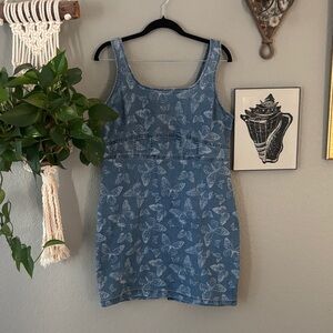 Denim Blue Butterfly Print Dress